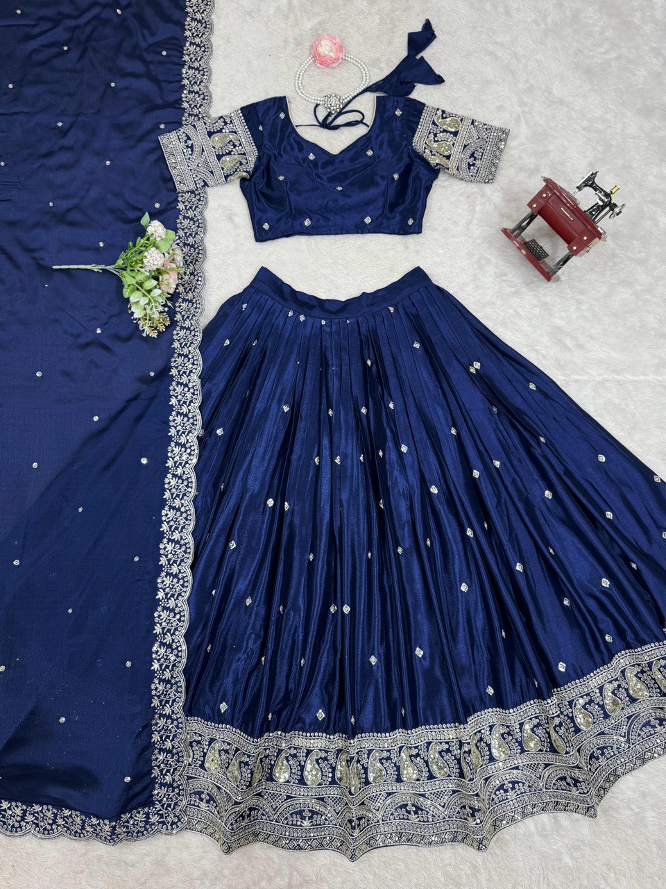 Navy Blue Color Heavy Thread with Sequins Work Designer Lehenga Choli