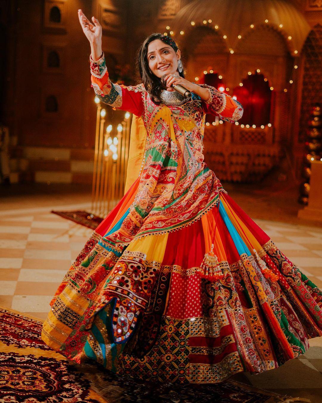 Geeta Rabari Wear Multi Color Digital Printed Mirror Work Muslin Lehenga Choli