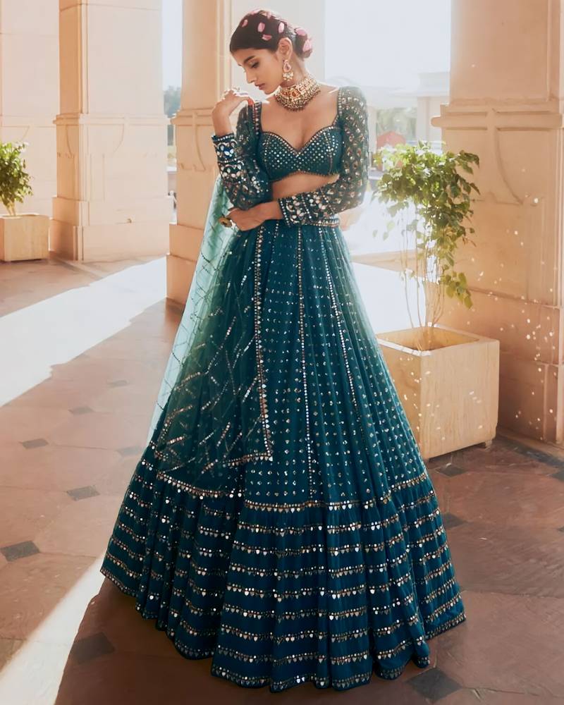 Blue Color Designer Georgette sequins Embroidery Work Lehenga Choli