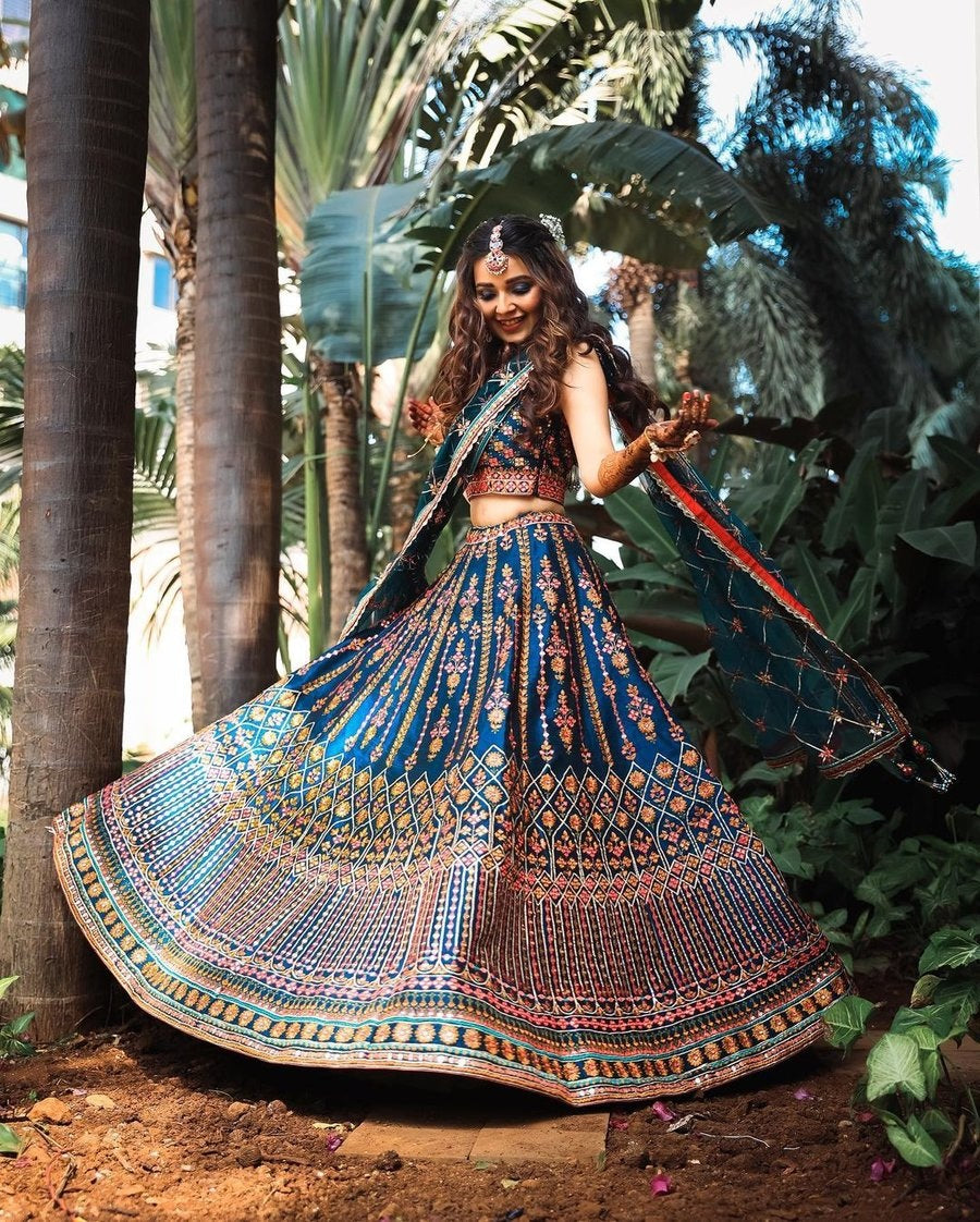Blue Color Designer Wedding Wear Trendy Embroidery Lehenga Choli