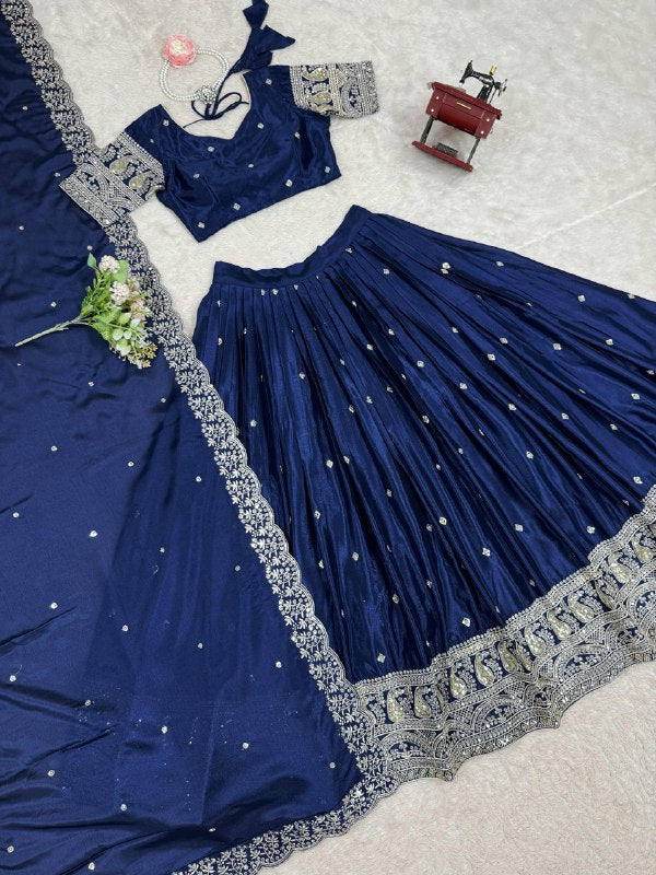 Navy Blue Color Heavy Thread with Sequins Work Designer Lehenga Choli
