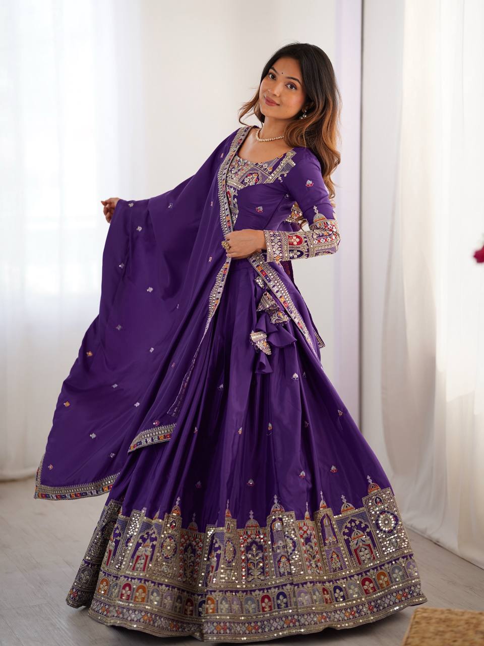 Purple Color Heavy Thread with Sequins Work Designer Lehenga Choli