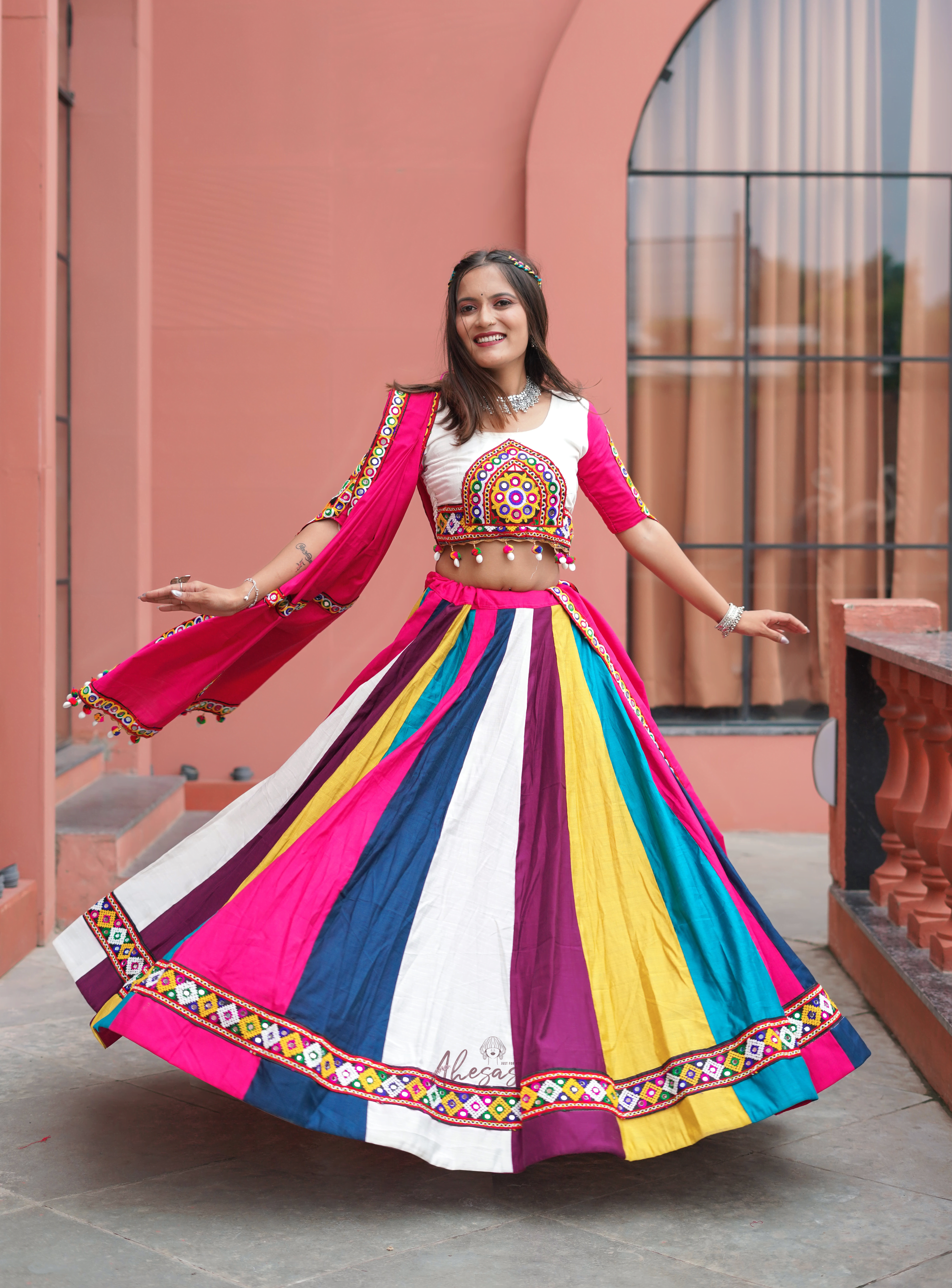 Multi Color Designer Gamthi Work Rady to Wear Navratri Lehenga Choli