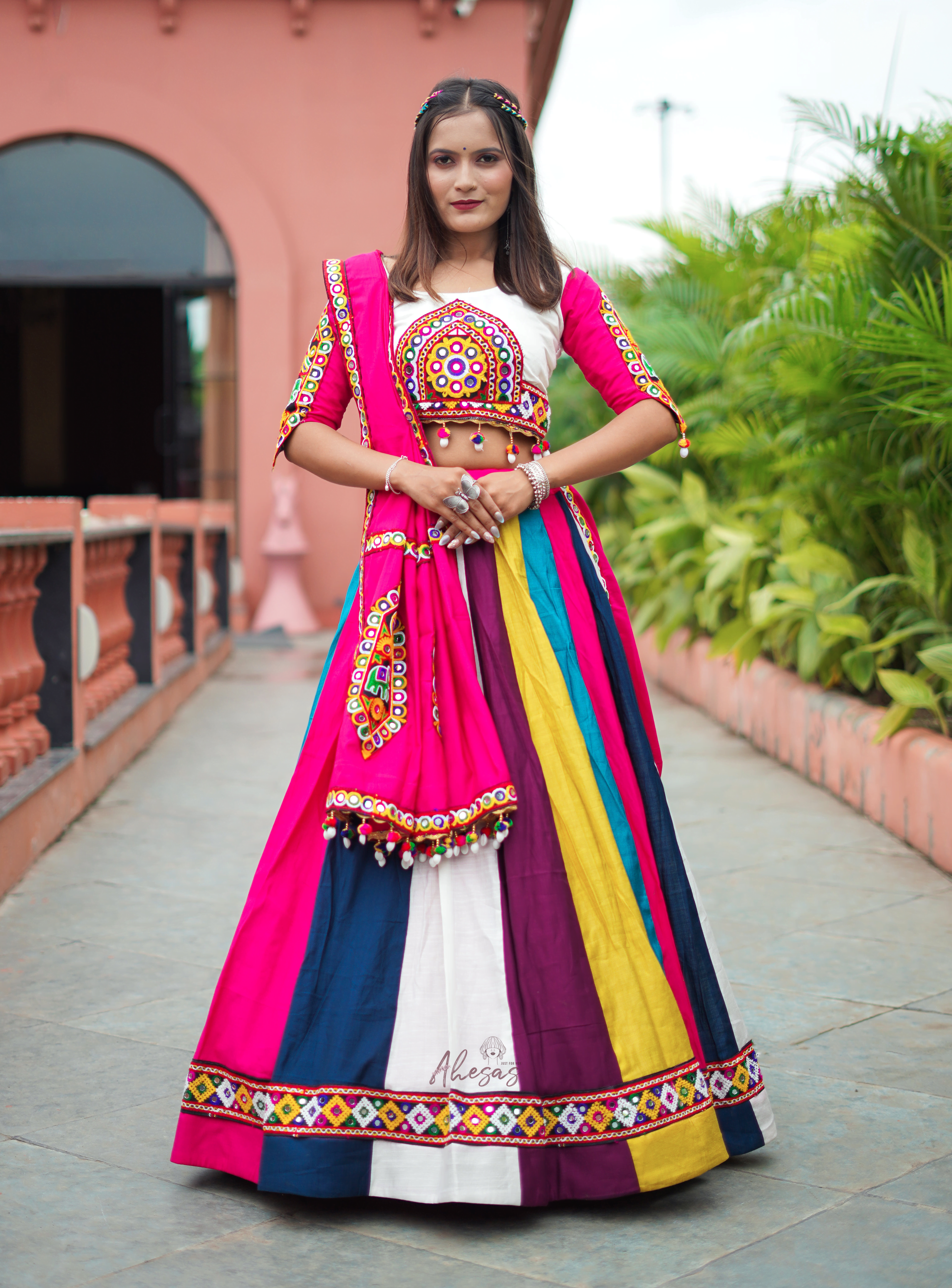 Multi Color Designer Gamthi Work Rady to Wear Navratri Lehenga Choli