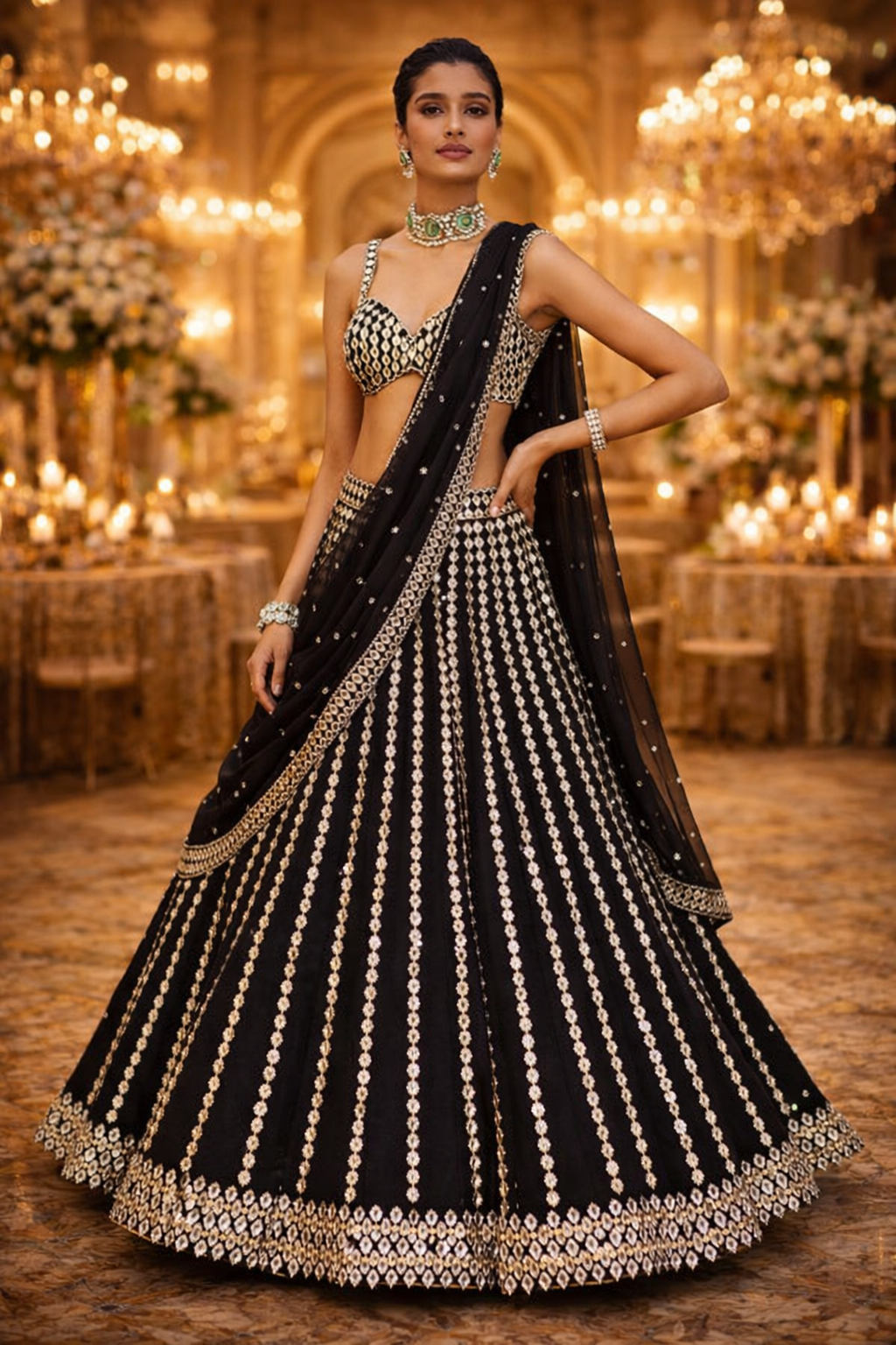 Black Wedding Wear Embroidered Designer Party Wear Organza Silk Lehenga Choli