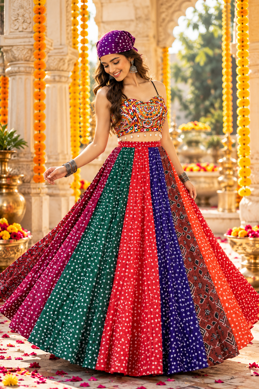 Bandhani Printed Multi Color Navratri Ready to Wear Lehenga Choli
