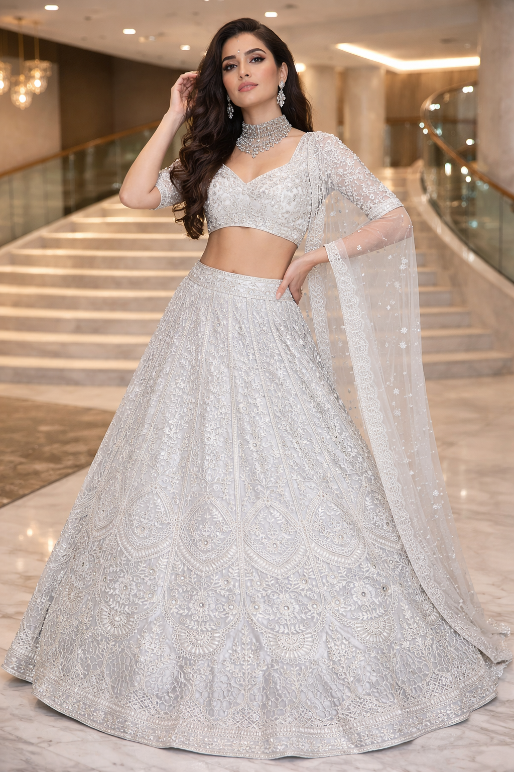 Gray Color Thread With Sequence Work Designer Lehenga Choli