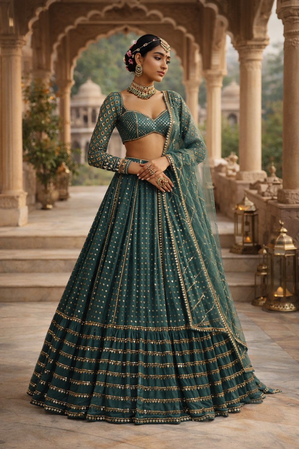 Green Color Heavy Embroidered Designer Trendy Georgette Lehenga Choli
