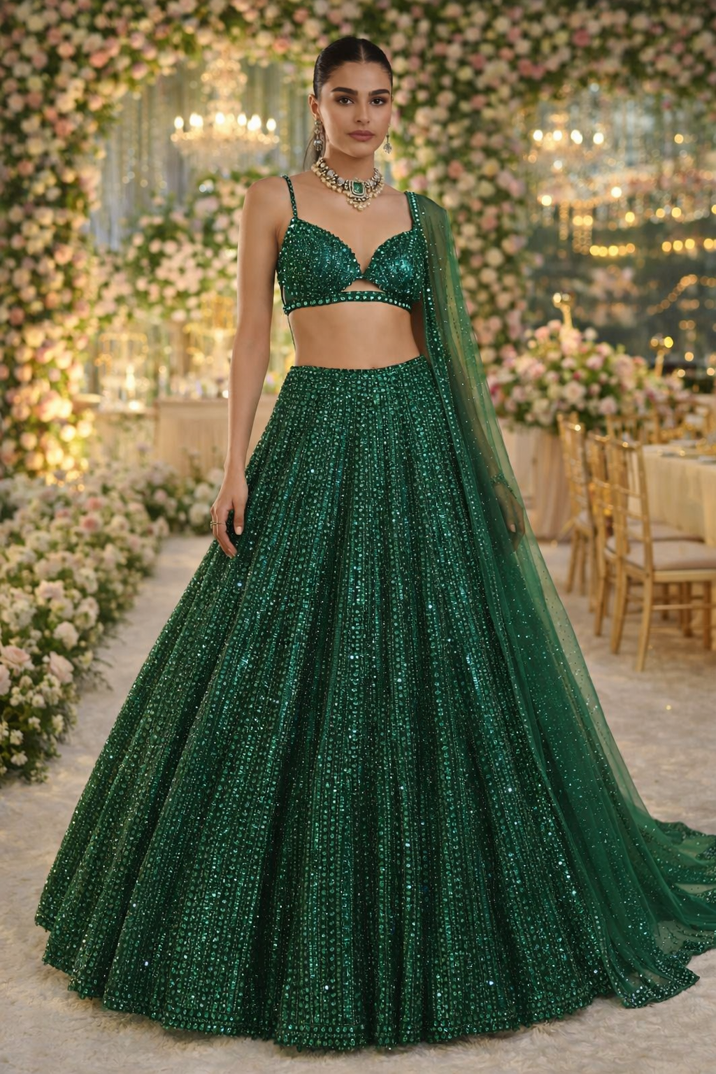 Green Color Heavy Sequence Work Wedding Wear Designer Lehenga
