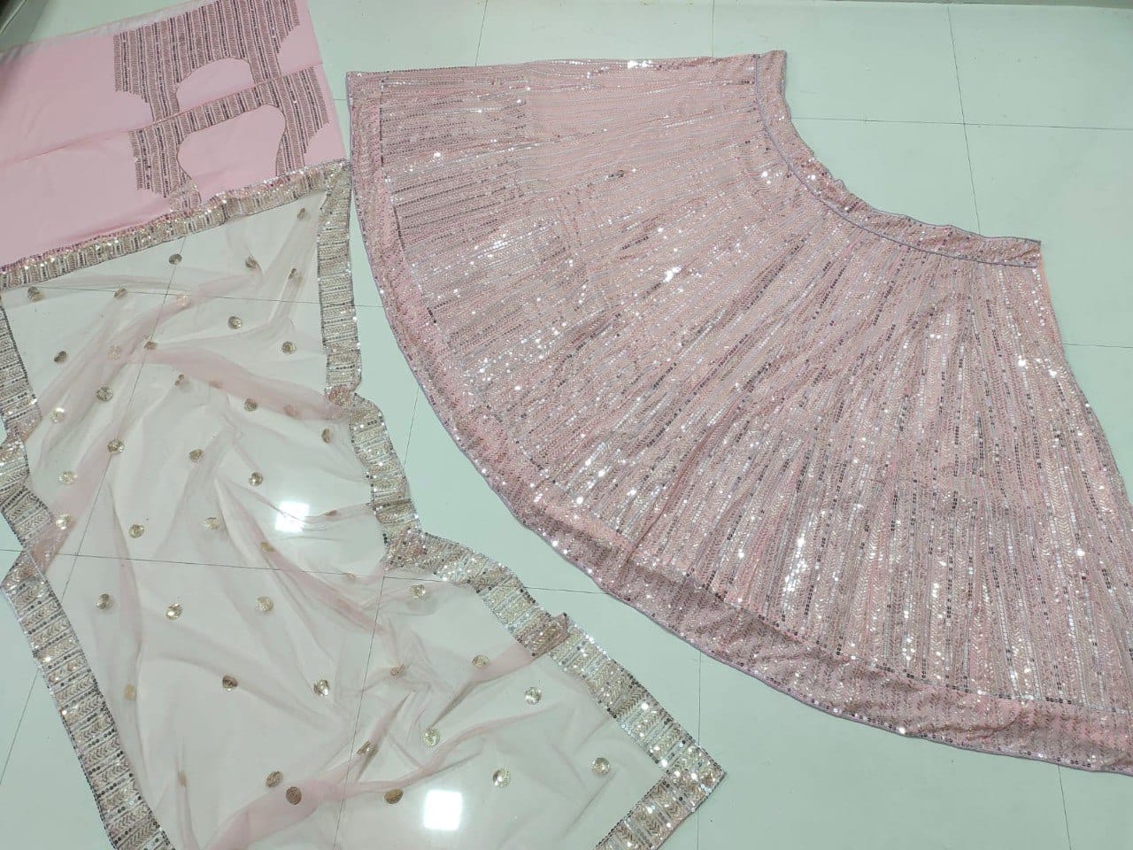 Peach Color Heavy Sequins Georgette Bollywood Designer Lehenga Choli