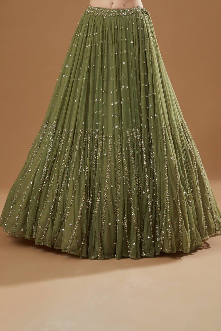 Green Color Sequins Embroidery Work Designer Georgette Lehenga Choli