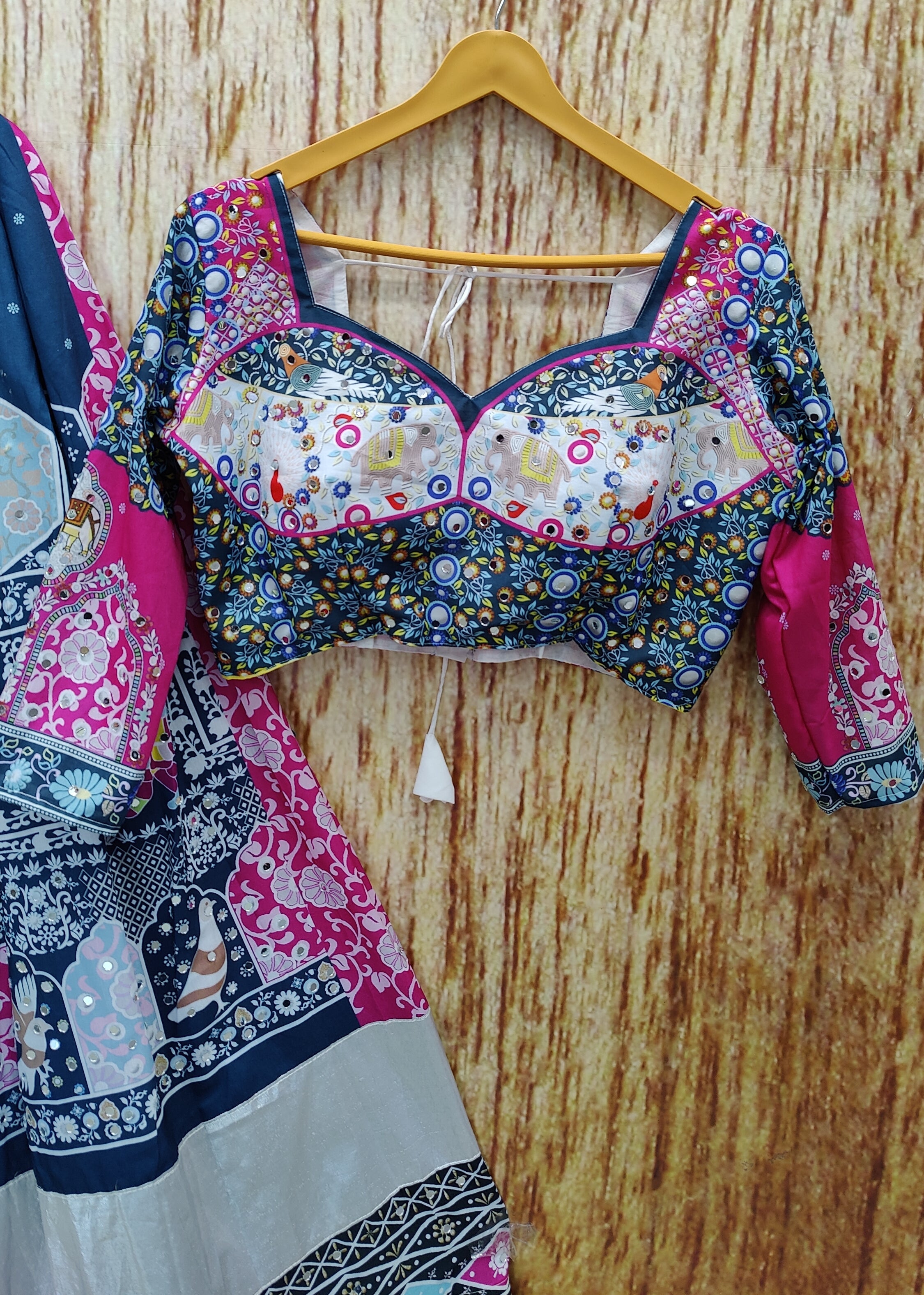 Multi Color Magic Cottob With Digital Print Real Mirror Work Navratri Lehenga Choli