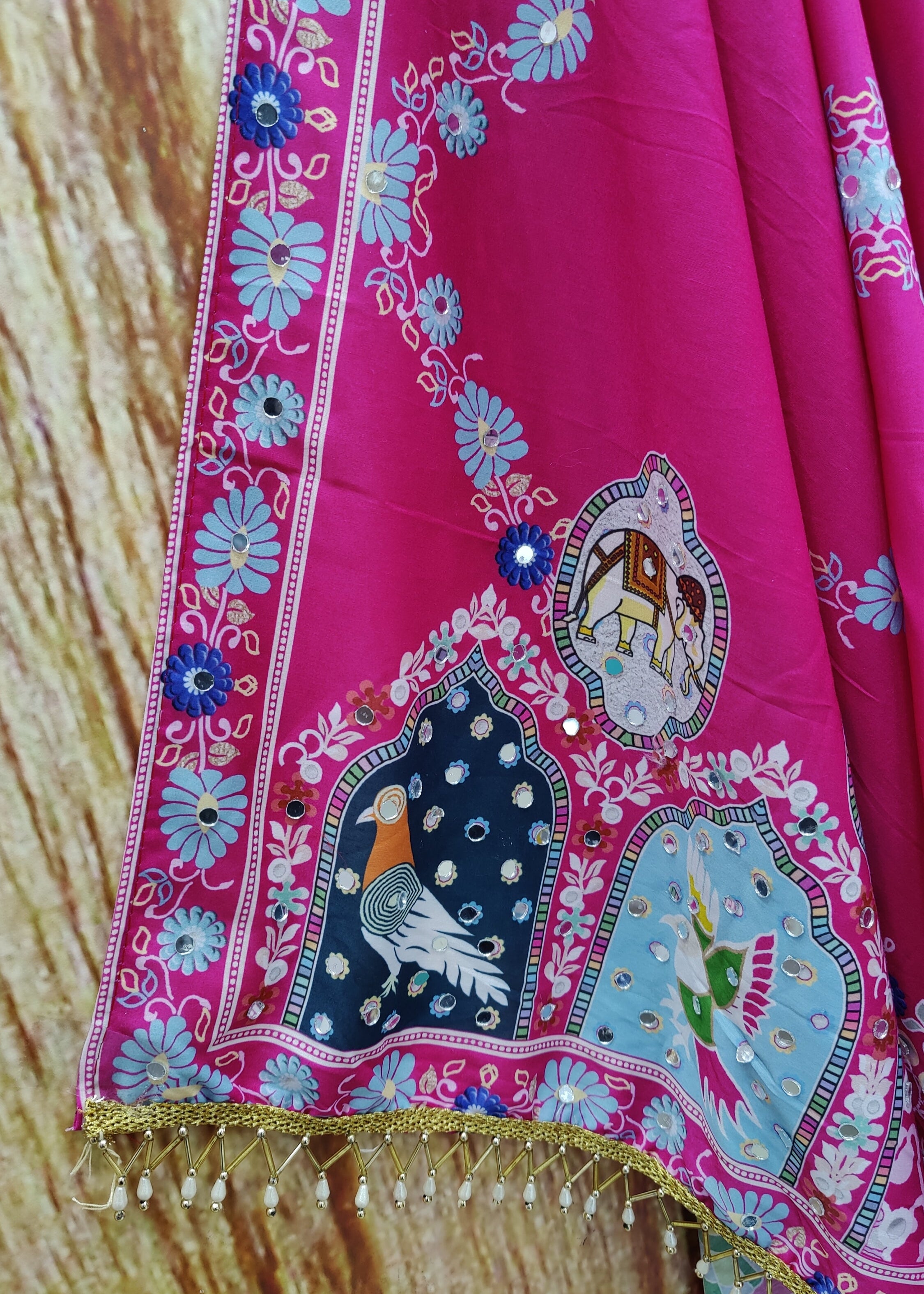 Multi Color Magic Cottob With Digital Print Real Mirror Work Navratri Lehenga Choli