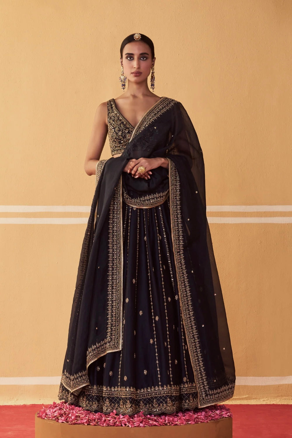 Black & Golden Sequins Wedding Wear Lehenga Choli