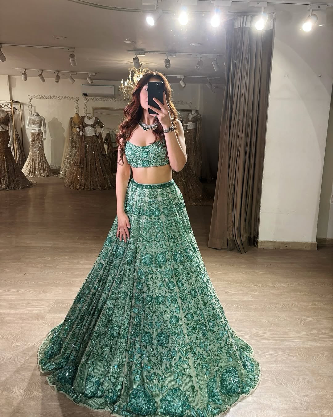 Pastel Green Embroidered Sequins Wedding Lehenga Choli