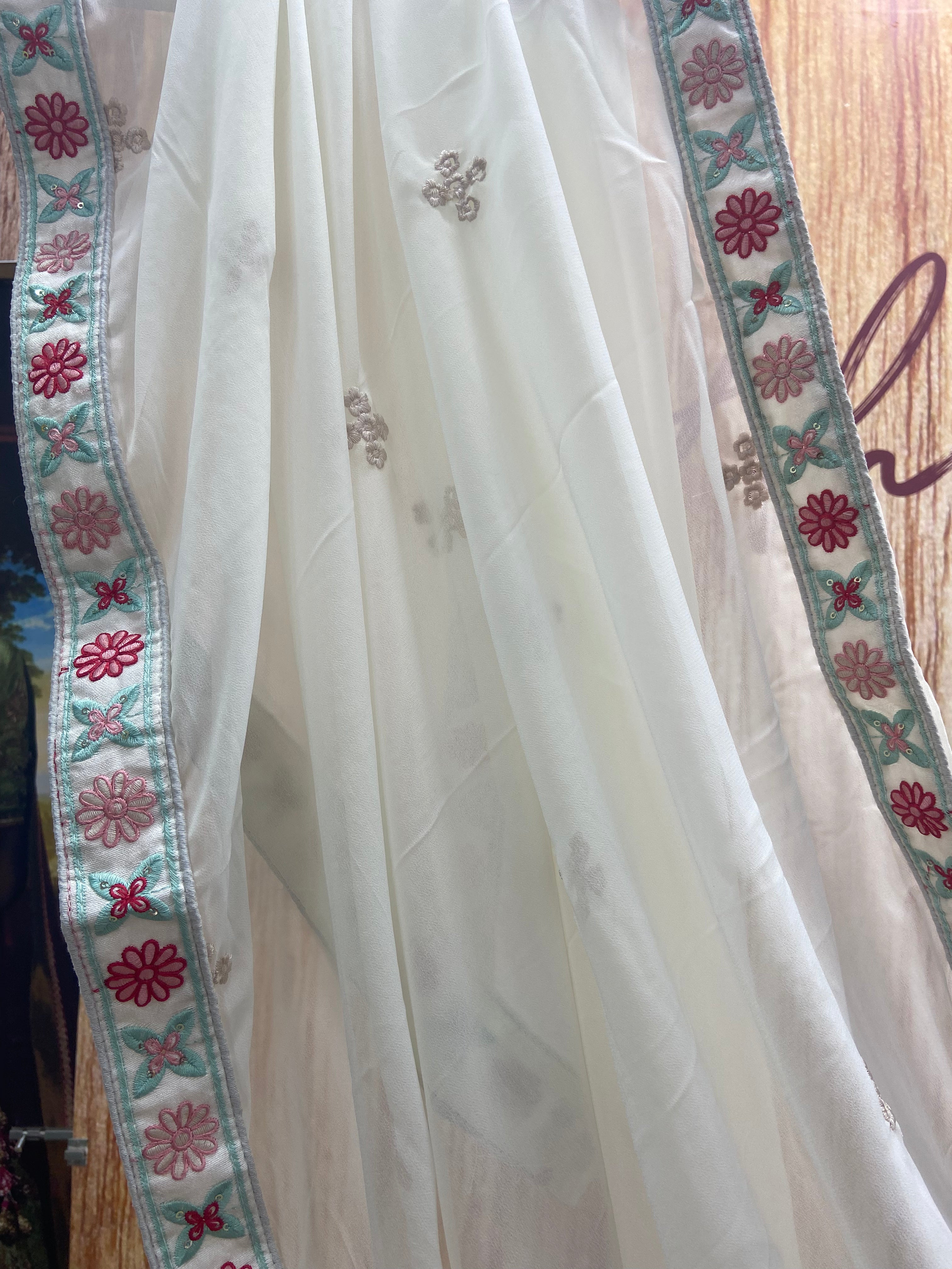 White Color Georgette Sequins Work Designer Lehenga Choli