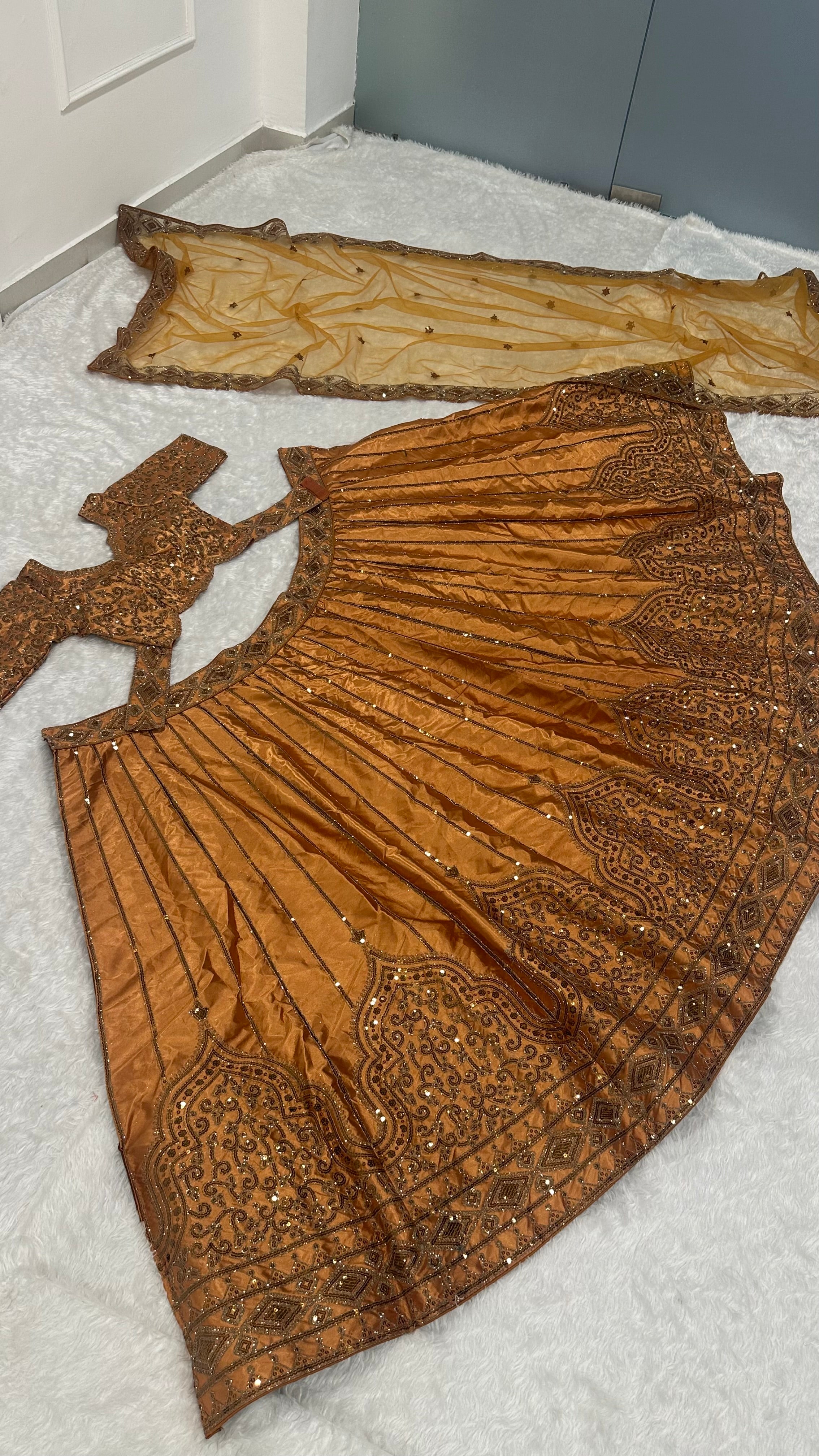 Golden Color Heavy Sequence Work Silk Wedding Lehenga Choli