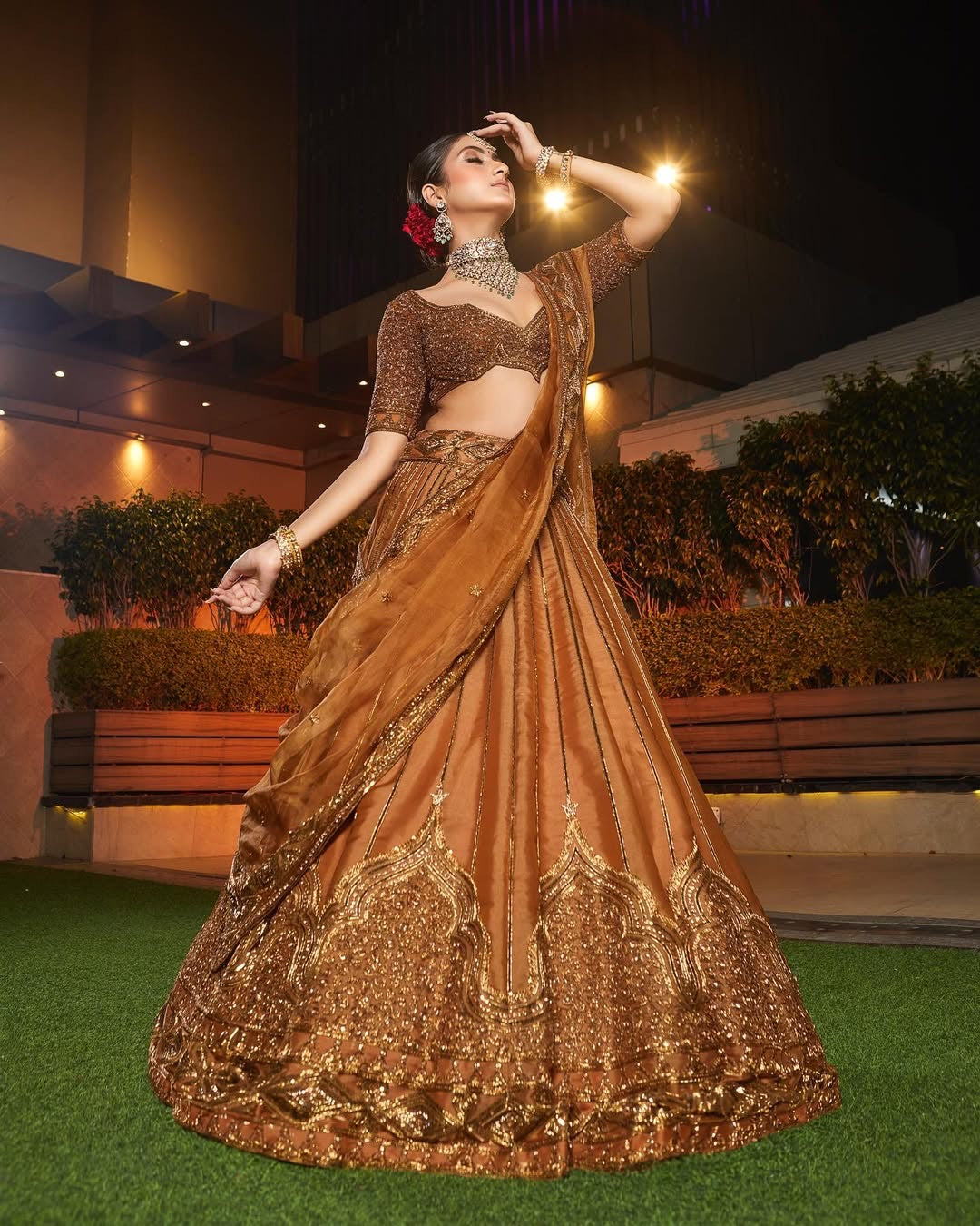Golden Color Heavy Sequence Work Silk Wedding Lehenga Choli
