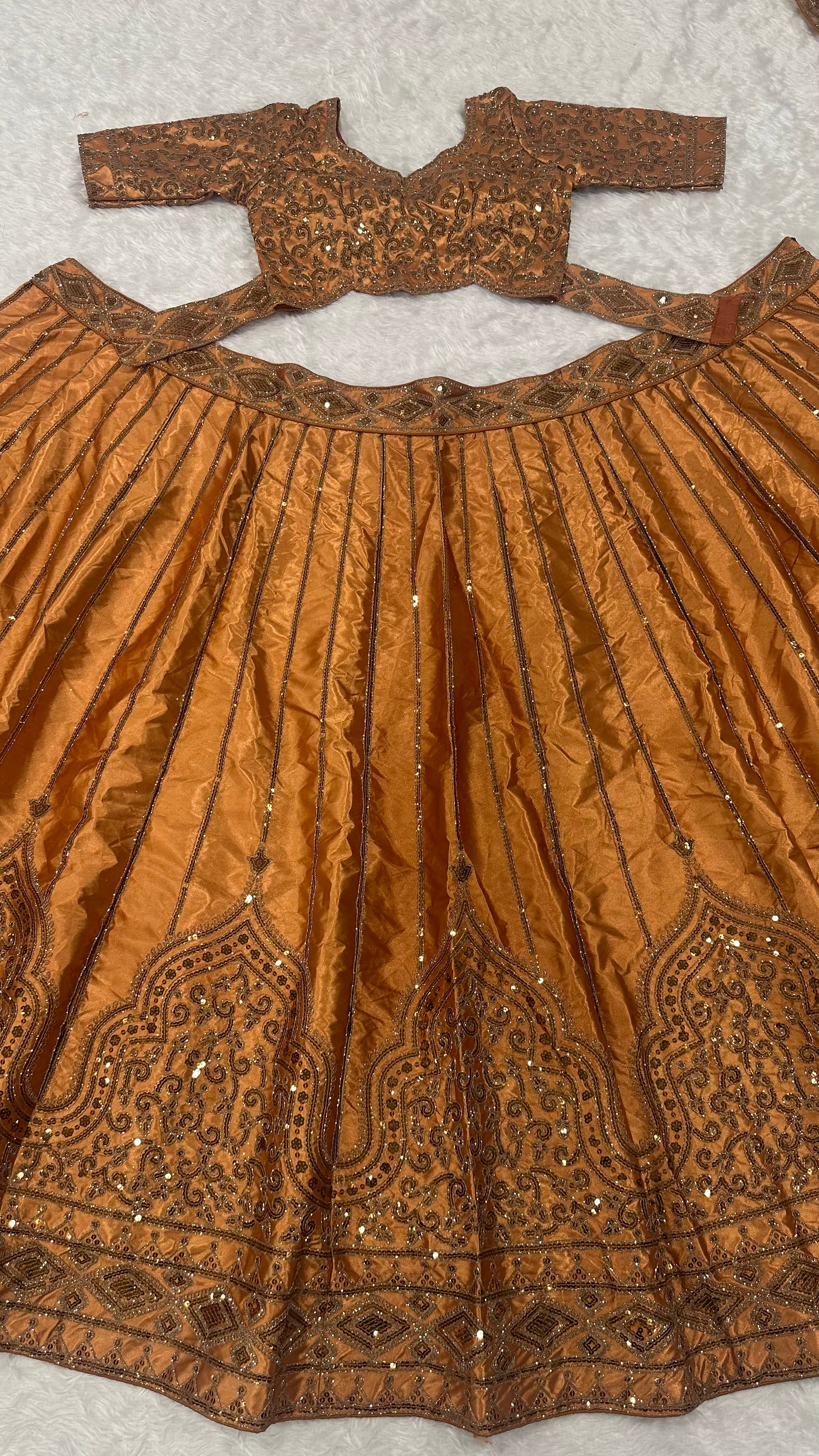 Golden Color Heavy Sequence Work Silk Wedding Lehenga Choli