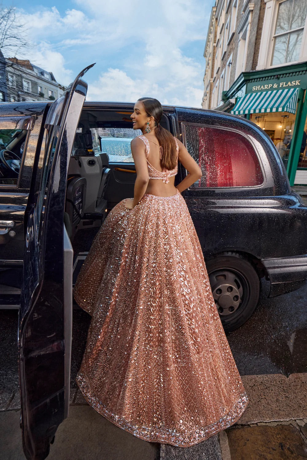 Peach Color Heavy Sequence Work Party Wear Lehenga