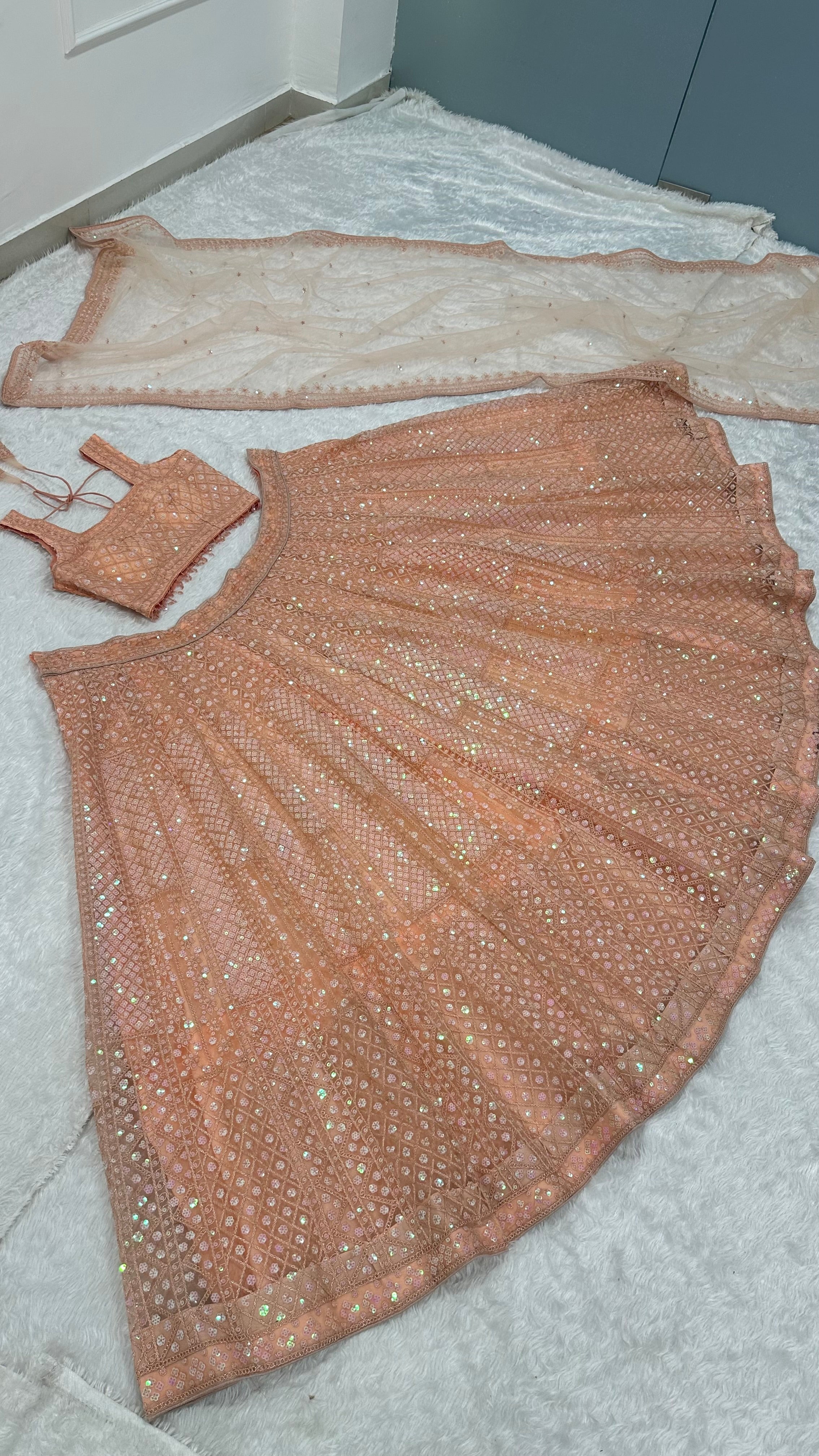 Peach Color Heavy Sequence Work Party Wear Lehenga
