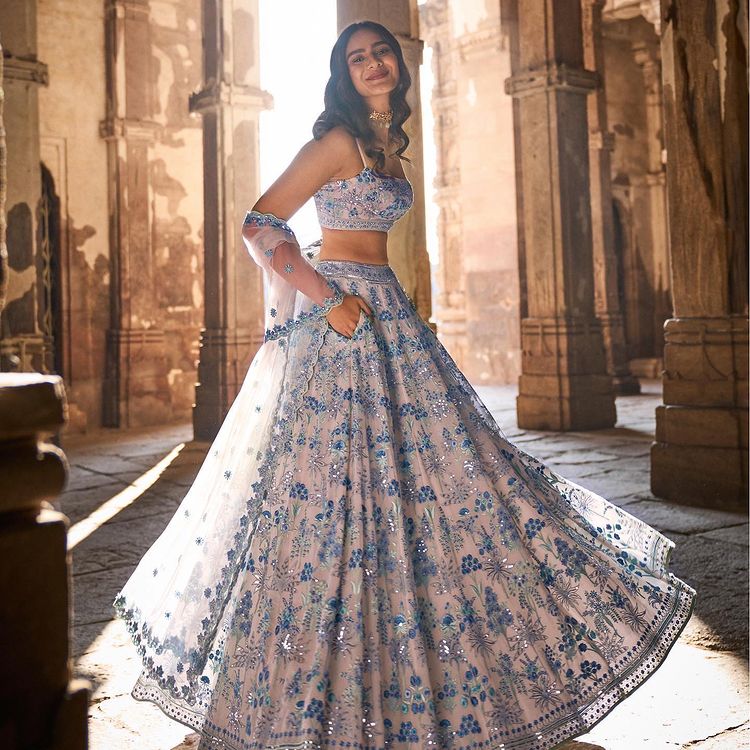 Gray Color Beautiful Embroidery Work Georgette Lehenga Choli