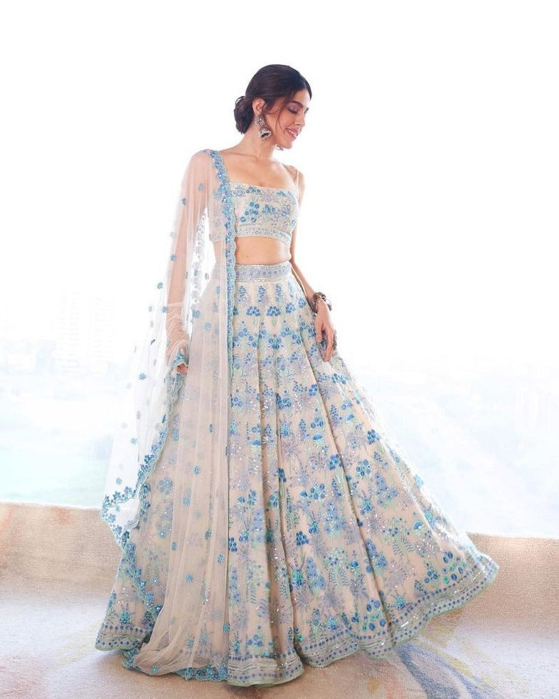 Gray Color Beautiful Embroidery Work Georgette Lehenga Choli