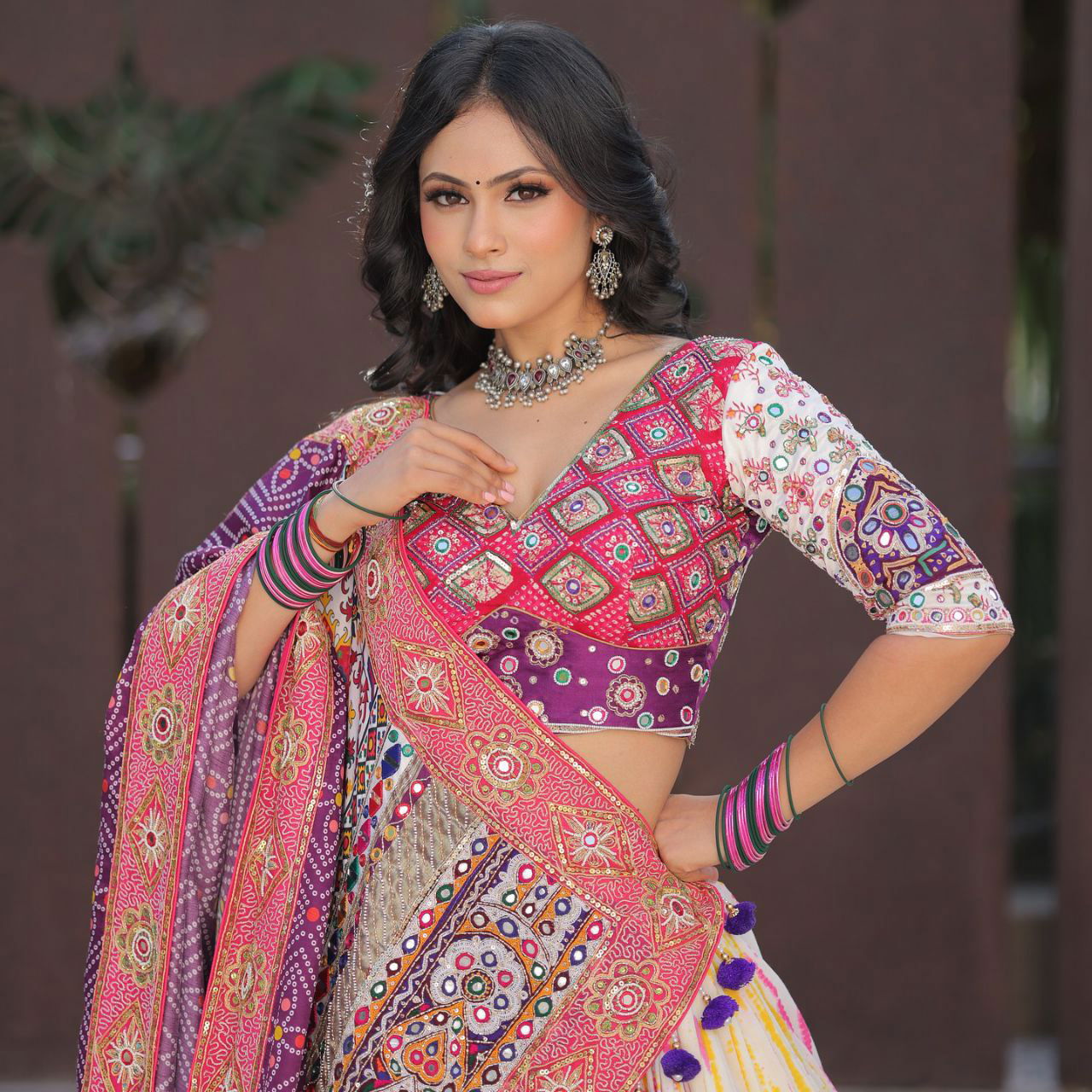 Multi Color Designer Cotton Digital Print Mirror Work Navratri Lehenga Choli - Ahesas