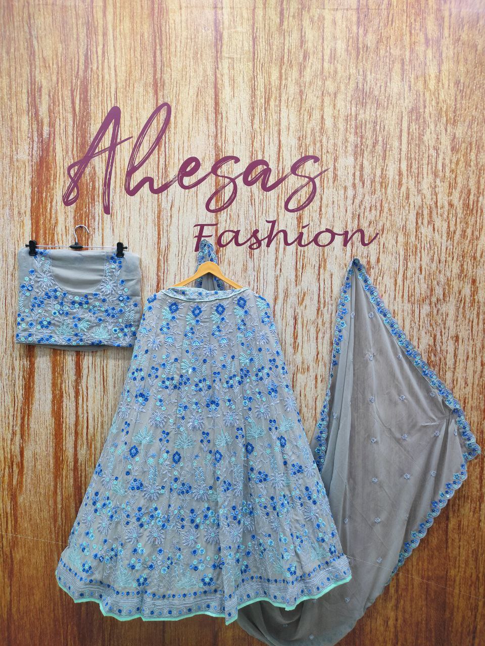 Gray Color Beautiful Embroidery Work Georgette Lehenga Choli