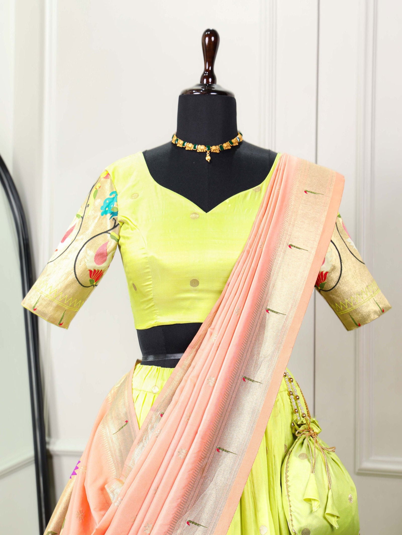 Parrot Color Jacquard Silk Paithani Wedding Special Lehenga Choli - Ahesas