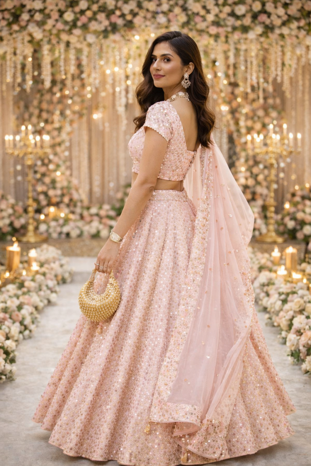 Pink Color Heavy Sequence Work Georgette Wedding Lehenga Choli