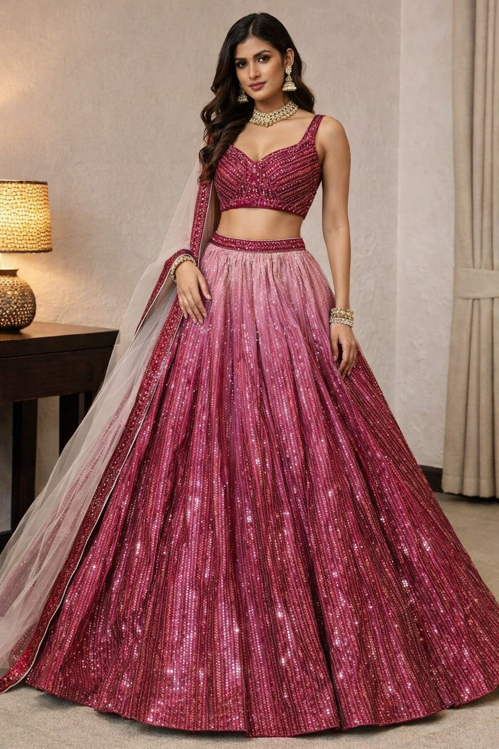 Pink Designer Heavy Sequence Work Wedding & Party Wear Lehenga Choli