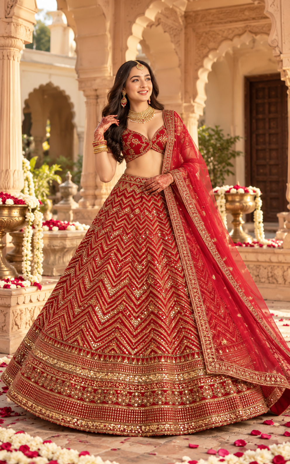 Royal Bridal Red & Gold Heavy Embroidered Sequin Work Lehenga Choli