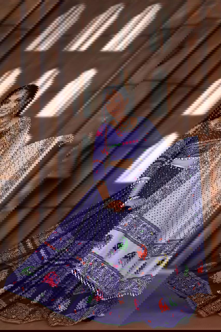 Violet Color Digital Printed Mirror Work Navratri Designer Lehenga - Ahesas