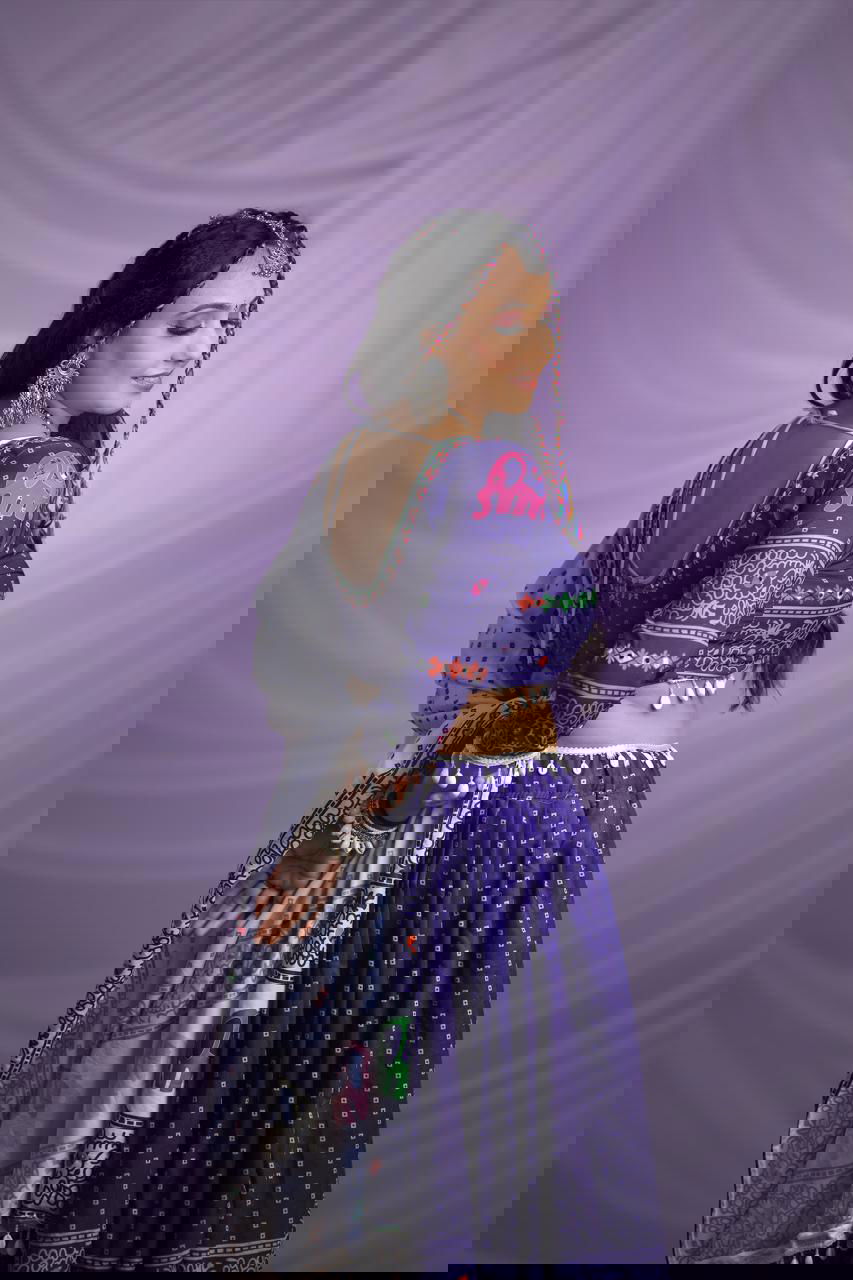 Violet Color Digital Printed Mirror Work Navratri Designer Lehenga - Ahesas