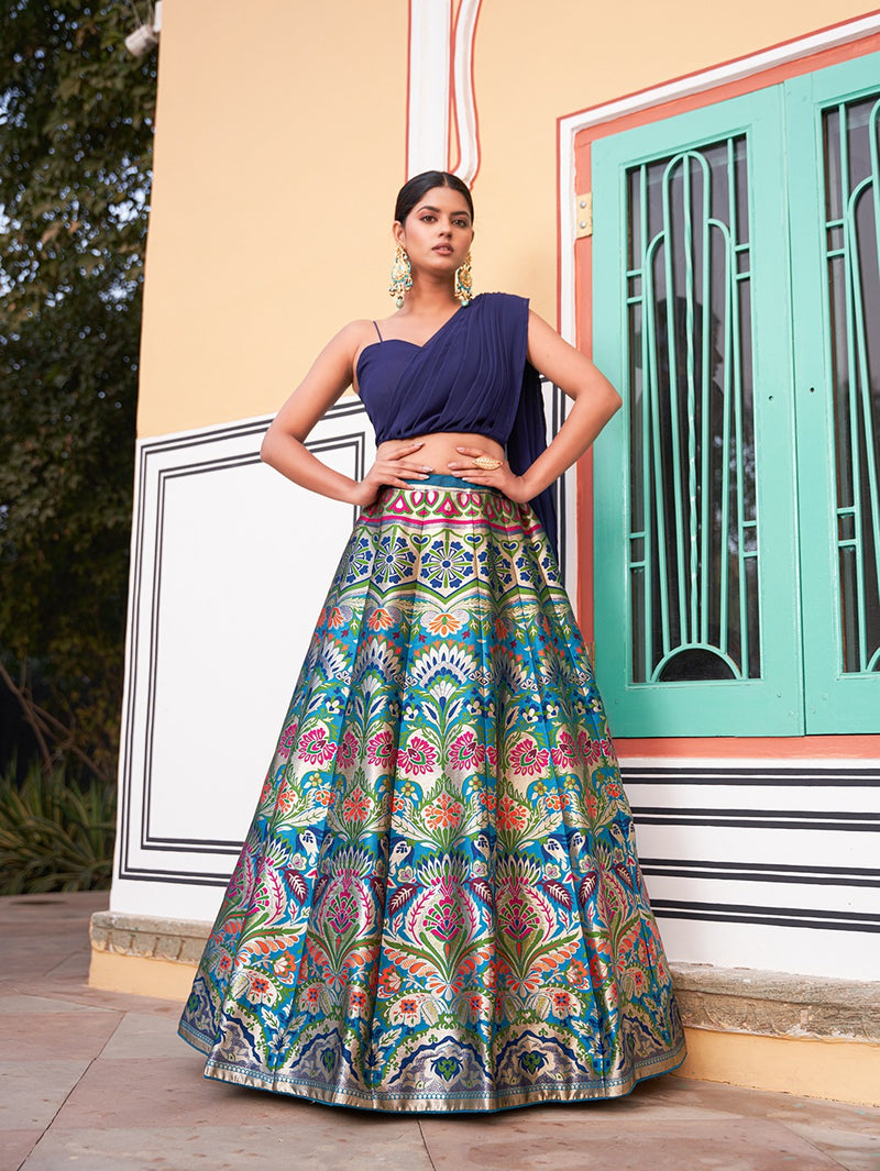 Nebula Color Banarasi silk With Zari Weaving Work  traditional Lehenga Set