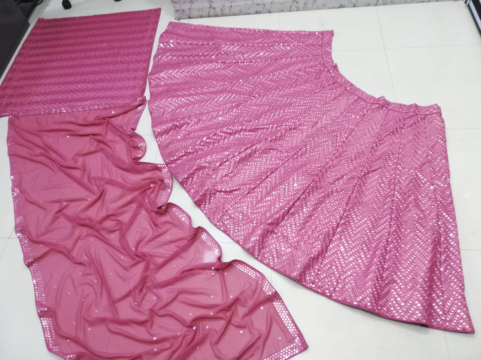 Pink Color Sequins Embroidery Work Designer Georgette Lehenga Choli