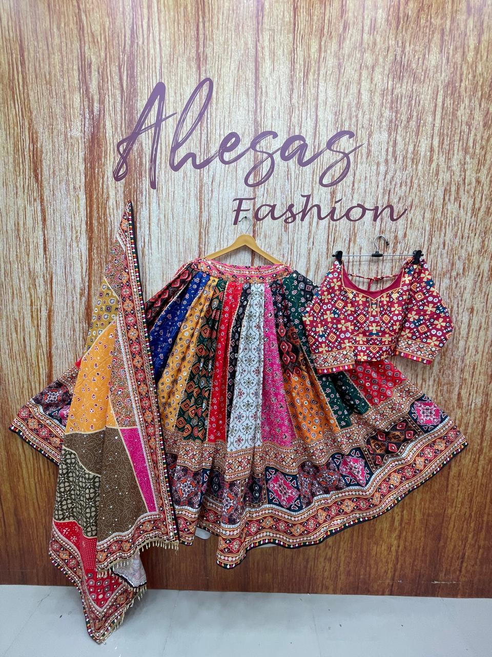 Multi Printed Designer Premium Mirror Work Navratri Lehenga