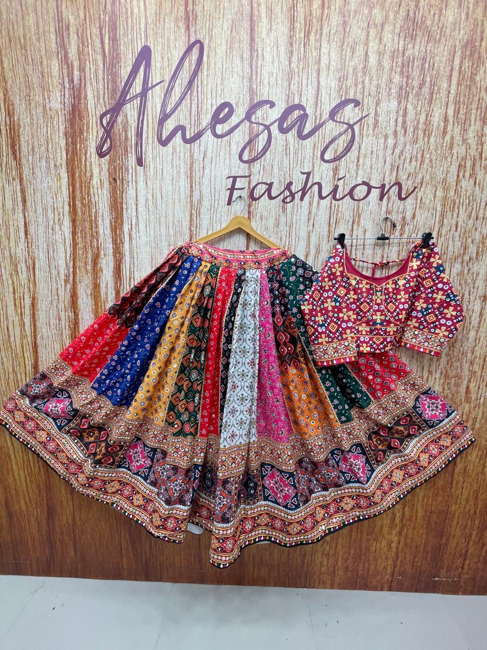 Multi Printed Designer Premium Mirror Work Navratri Lehenga
