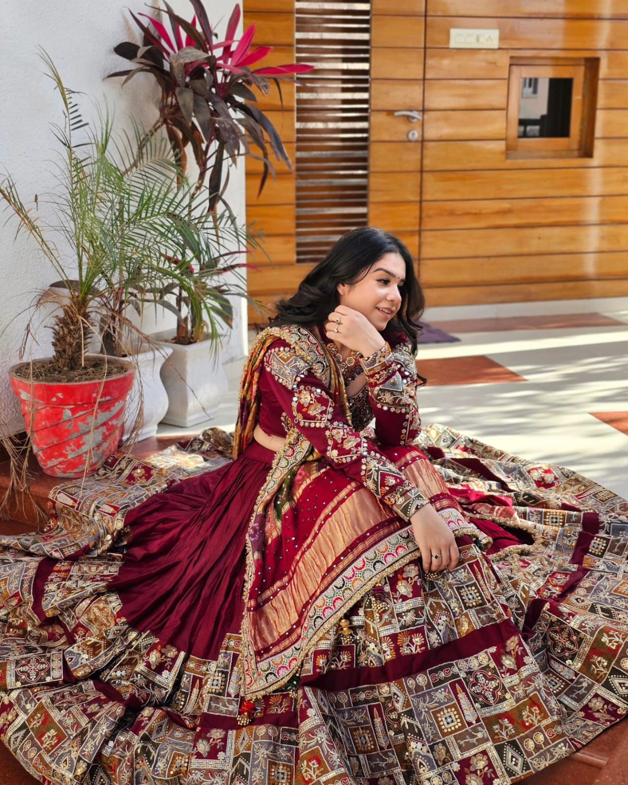 Red Color Mirror Work Digital Printed Lehenga Choli