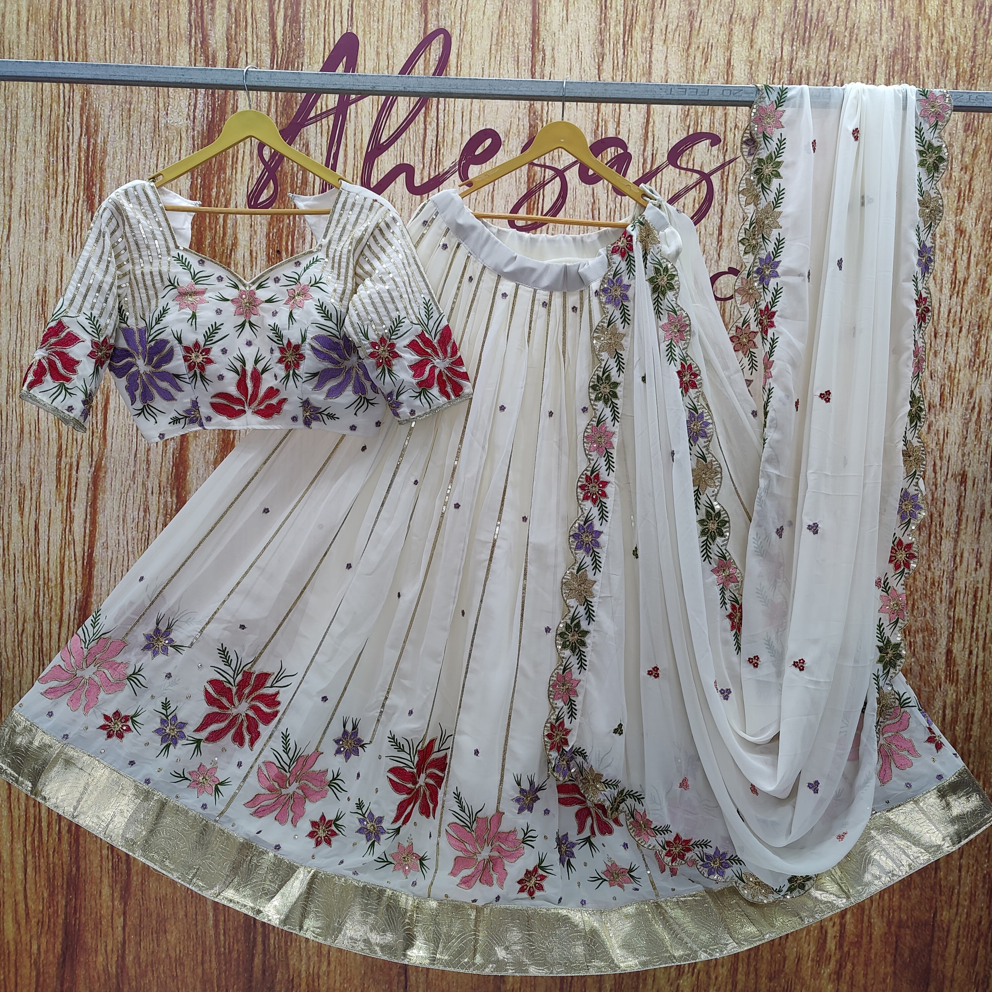 White Color Beautiful Sequins Embroidery Work Georgette Trendy Lehenga