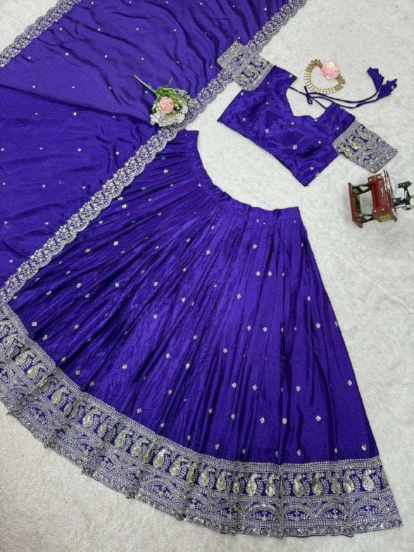 Purple Color Heavy Thread with Sequins Work Designer Lehenga Choli