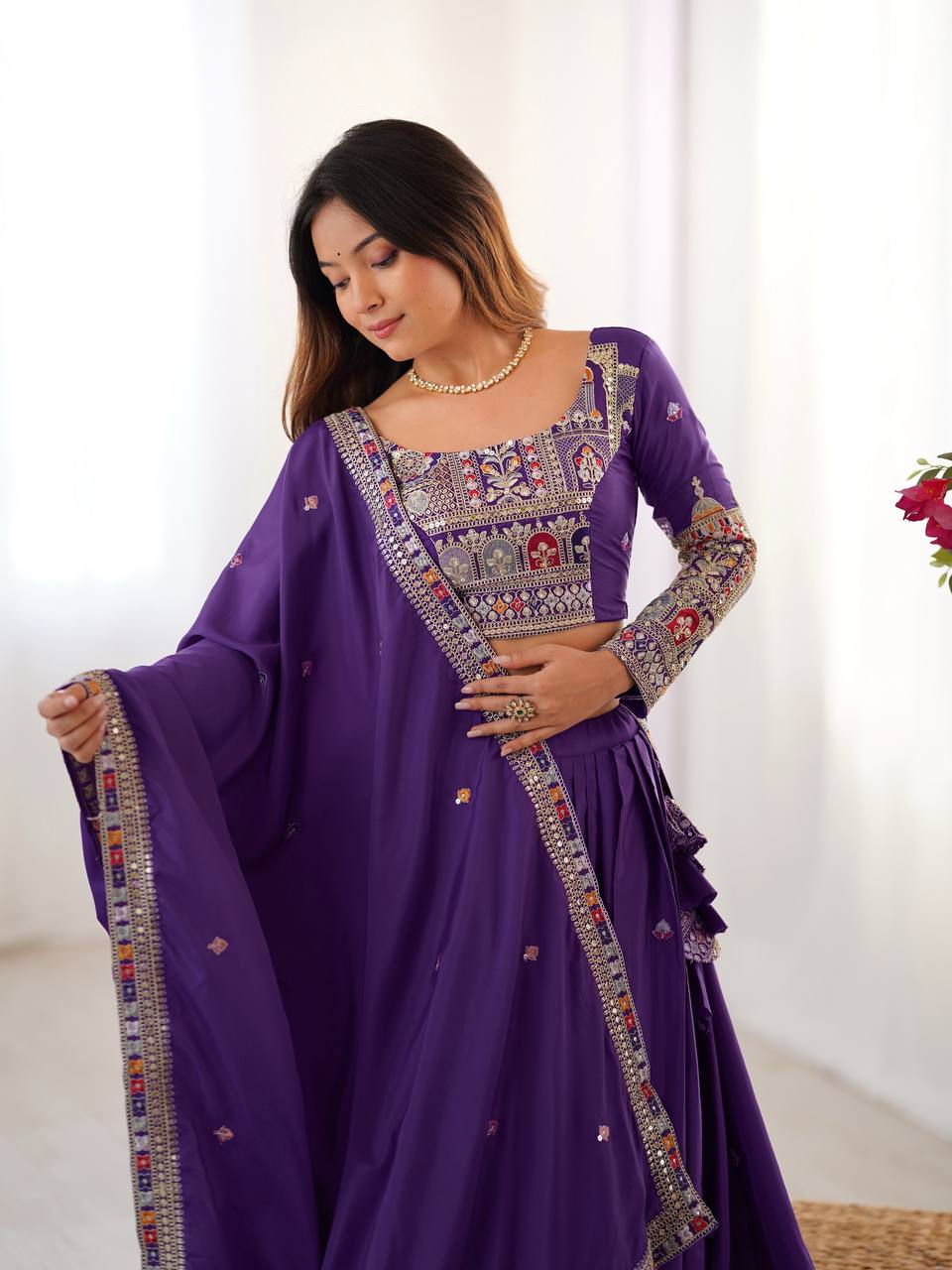 Purple Color Heavy Thread with Sequins Work Designer Lehenga Choli