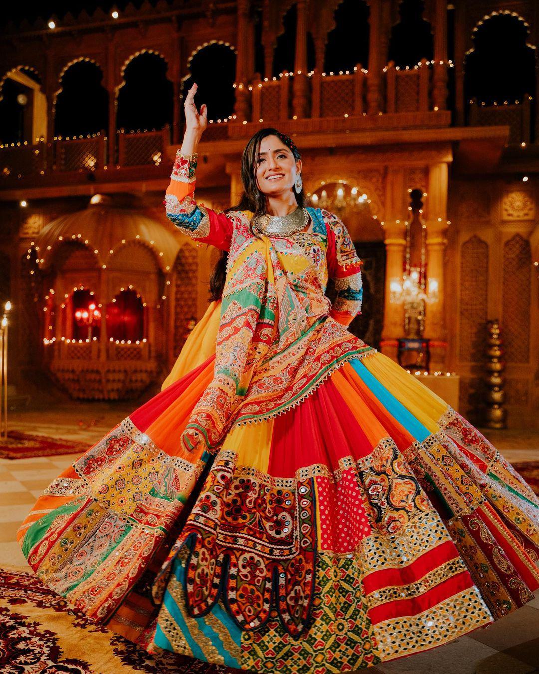 Geeta Rabari Wear Multi Color Digital Printed Mirror Work Muslin Lehenga Choli