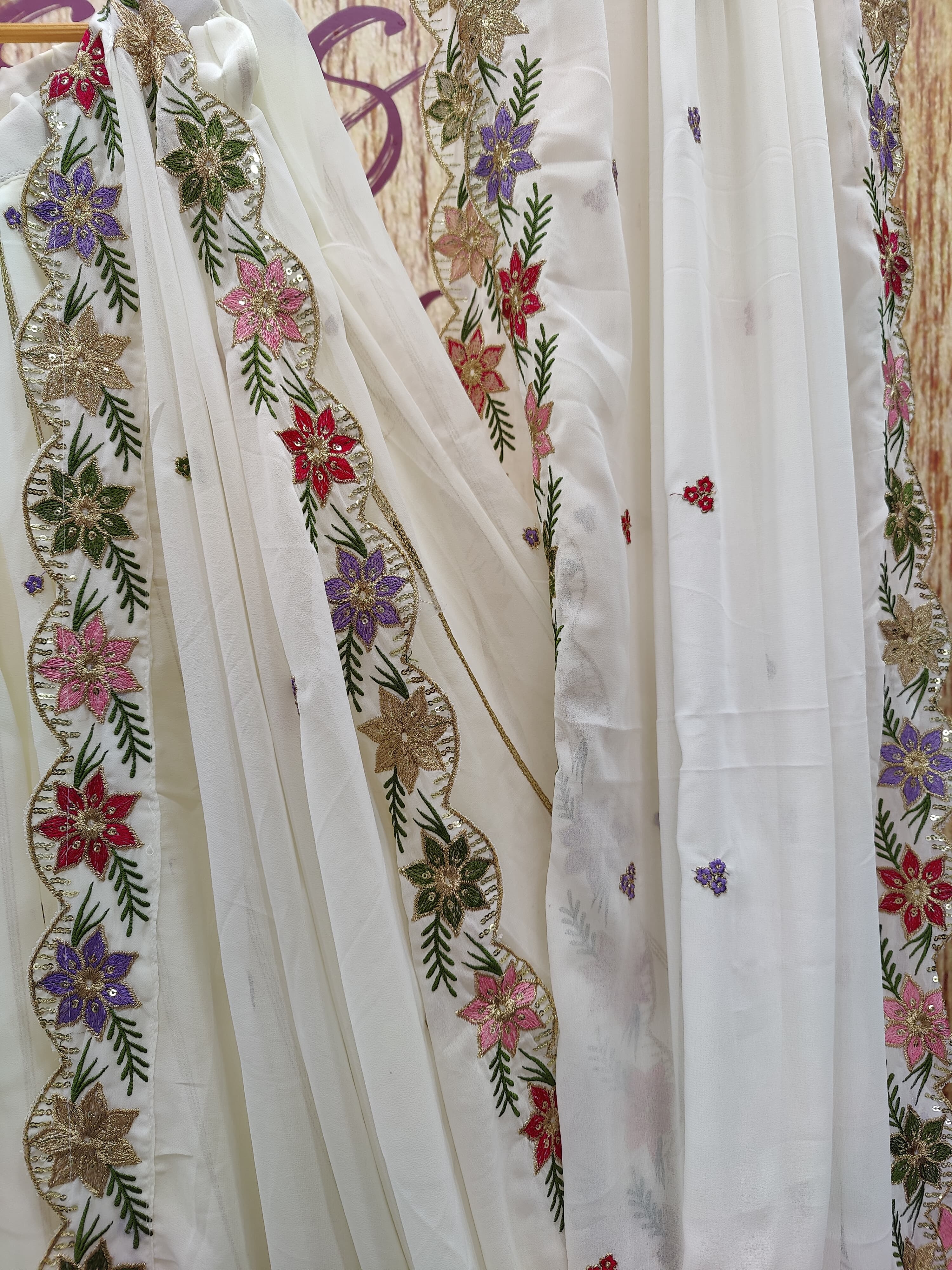 White Color Beautiful Sequins Embroidery Work Georgette Trendy Lehenga