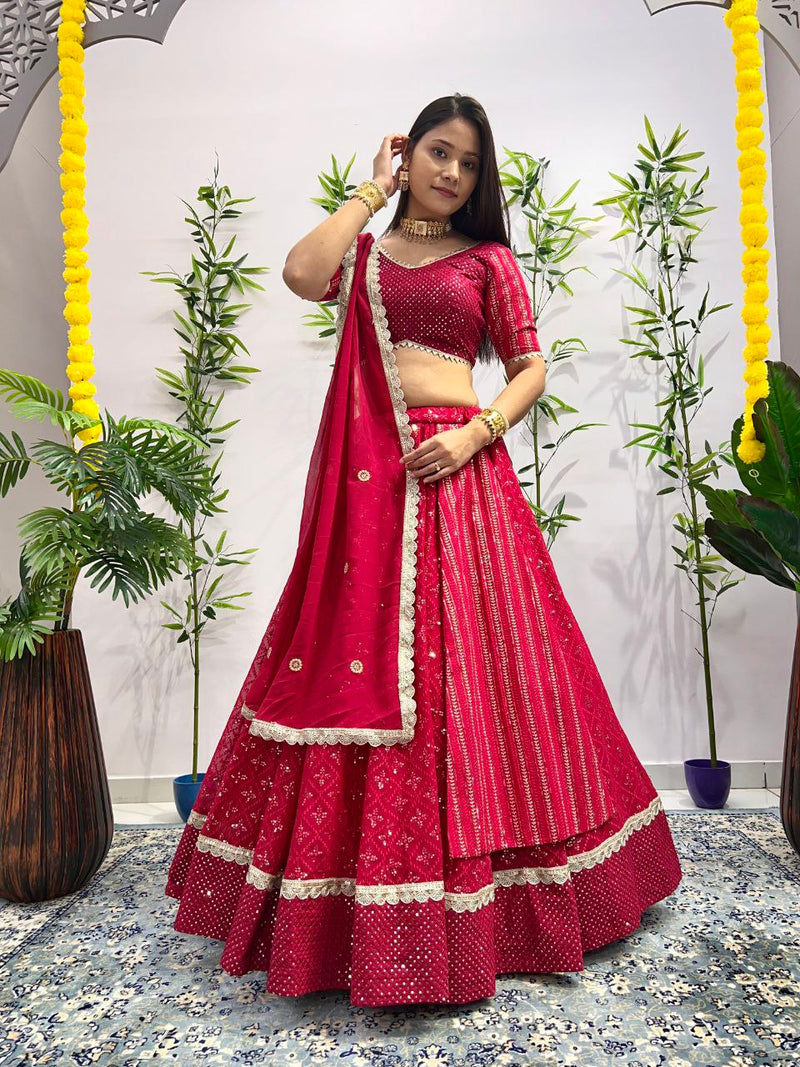 Red Color Ready To Wear Heavy Georgette And  Embroidery with Sequence Work Lehenga Choli Set