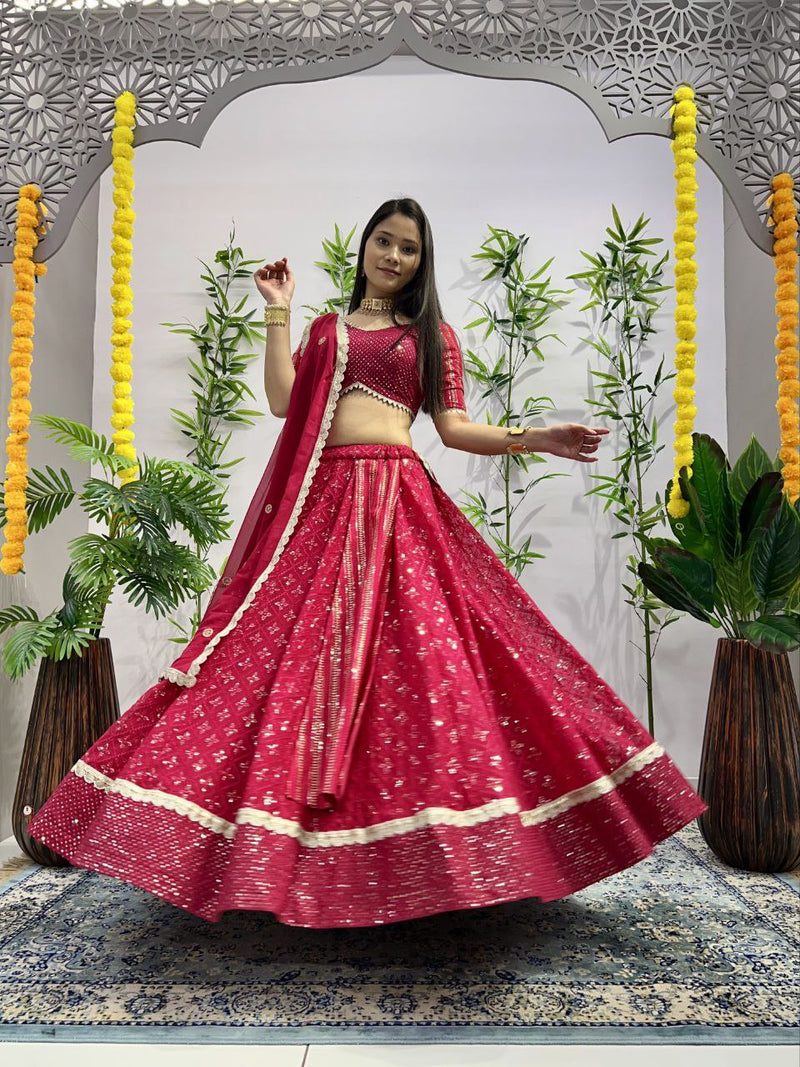 Red Color Ready To Wear Heavy Georgette And  Embroidery with Sequence Work Lehenga Choli Set