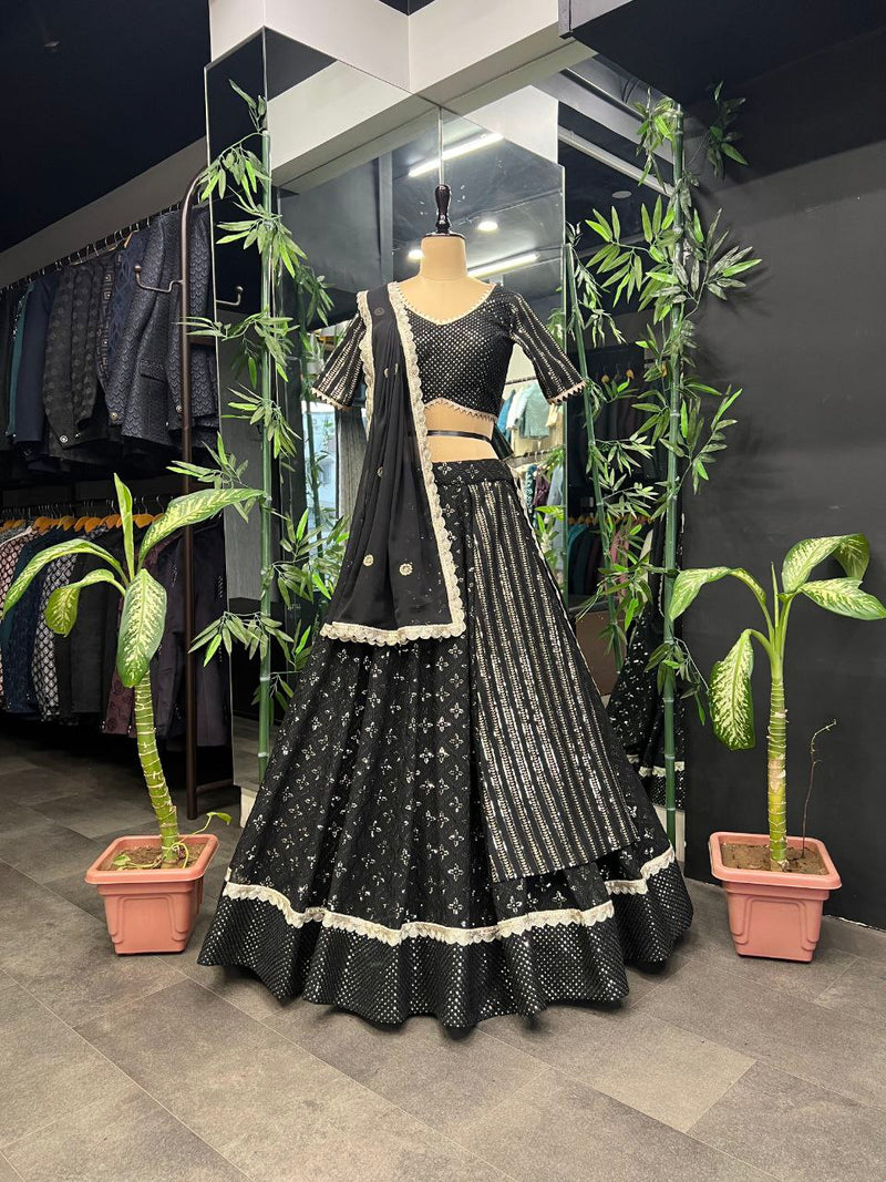Black Color Ready To Wear Heavy Georgette And  Embroidery with Sequence Work Lehenga Choli Set