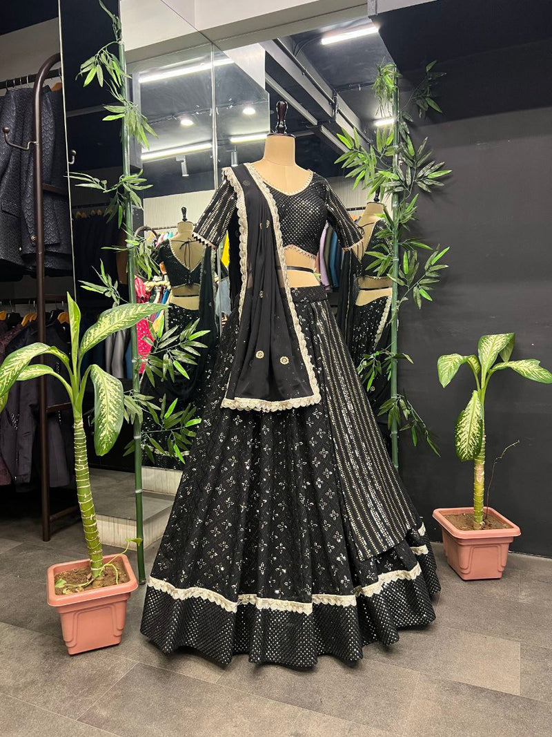 Black Color Ready To Wear Heavy Georgette And  Embroidery with Sequence Work Lehenga Choli Set