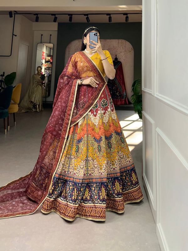Multi Color Silk Heavy Rajasthani Print Work Premium Wedding Lehenga Choli Set